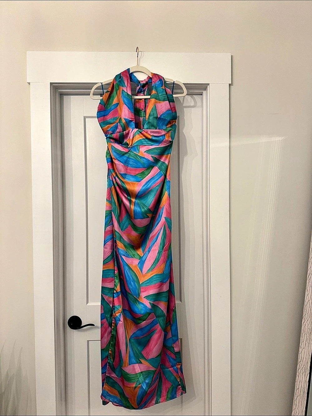 Show Me Your Mumu Adele Halter Maxi Dress Blue & Pink Medium